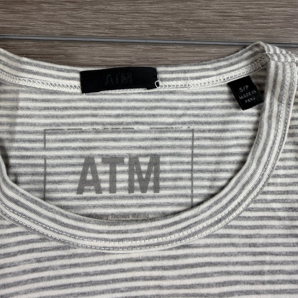 ATM Anthony Thomas Melillo Mens Shirt Long Sleeve Striped Grey White Small - Picture 3 of 8